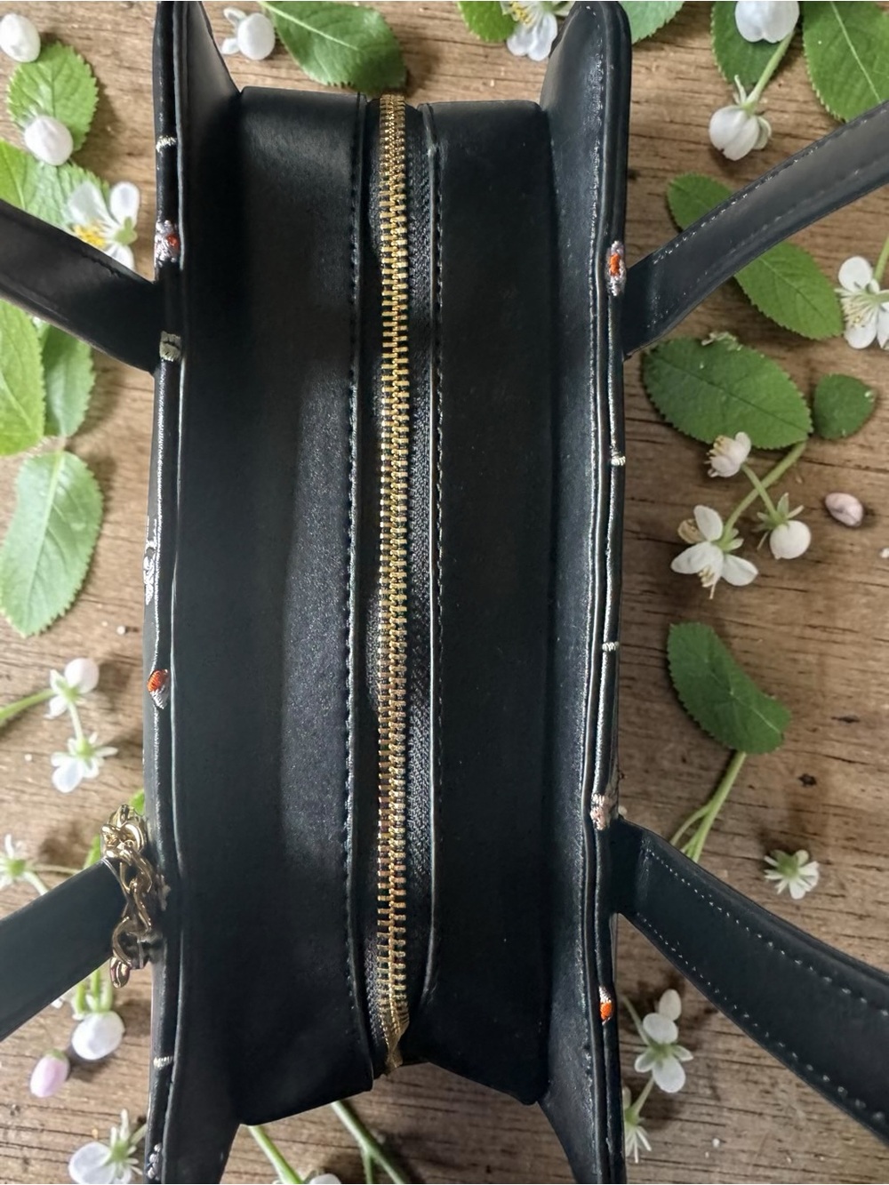 Betsey Johnson Black Floral Shoulder Bag with Pink & Mint Charms - Picture 4 of 10